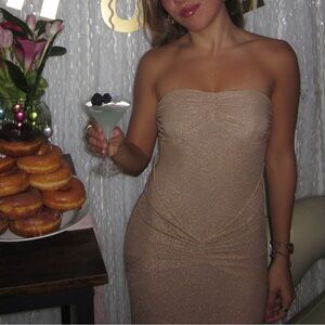 Elegant Strapless Tan Dress